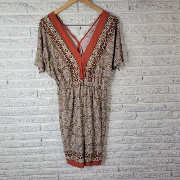 Maurices Womens Dress 2 2X Plus Short Sleeve Mini Sheath Orange Geometric GEO17E - Picture 1 of 11